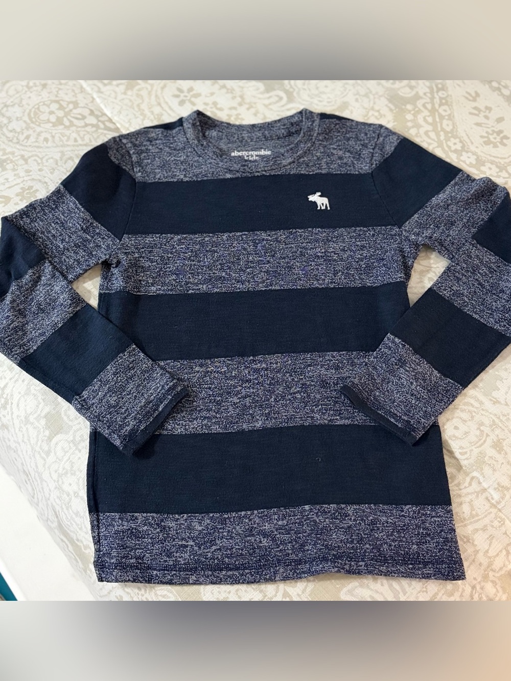 abercrombie kids navy and heathered blue striped crew sweater